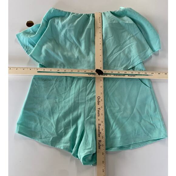 She + Sky Romper Womens Medium Blue Green Strapless Popover - Picture 6 of 6